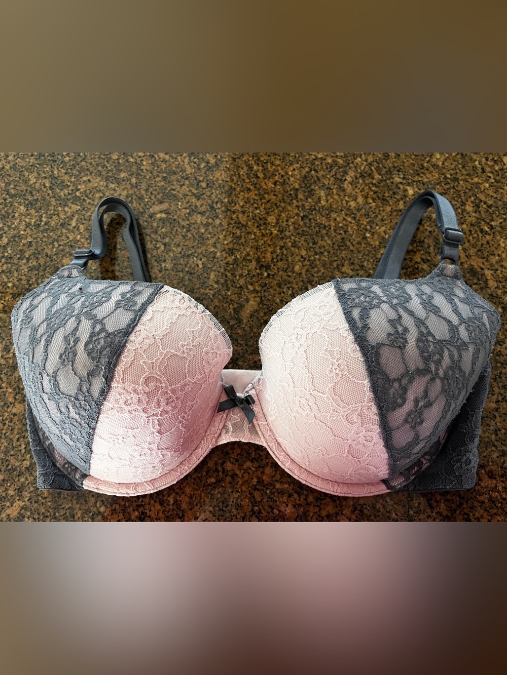 Victoria's Secret Pink and Gray Lace Demi Bra Sz 36D